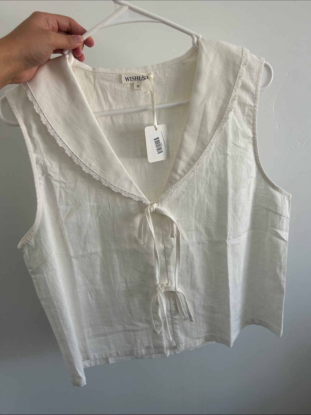 Called to Surf- Wishlist White Sleeveless Tie-Front Sailor Collar Top